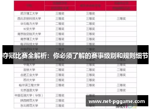 夺冠比赛全解析:你必须了解的赛事级别和规则细节